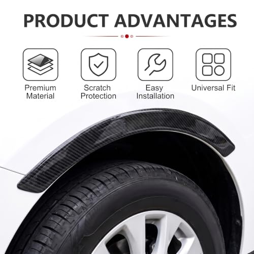 4 PCS Car Wheel Arch Guard, Carbon Fiber Texture Fender Protector Strips, Anti-Scuff PVC Mud Guard Trim, Universal Automobile Wheelwell Protection Decals for Cars SUVs Trucks (Black) - color: Black