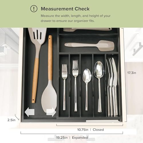 KitchenEdge Silverware & Utensil Organizer | Black Bamboo, 10.5-19 In - color: Black Bamboo, size: From 10.5" to 19" Wide
