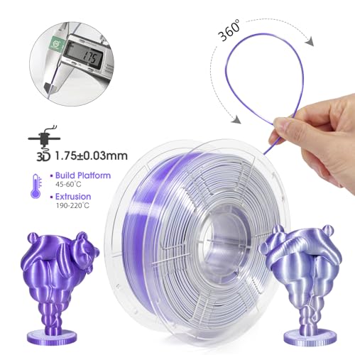 iSANMATE PLA Filament 1.75mm Dual Color Filament, Shiny Silk PLA 3D Printer Filament, Coextruded Filament 3D Printing Filament Magic PLA, 1 kg/Spool (Purple and Silver) - color: Purple + Silver, size: Silk PLA