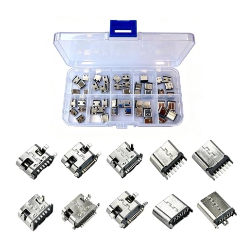 10 Models Type-C Female USB C Socket Jack Charger Port Replacement Repair Kits, 6Pin 16Pin USB 3.1 Charging Connector Adapter for Phone PCB Soldering Digital Product and DIY(50pcs) - size: TypeC1 USB