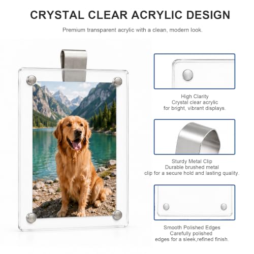 2 PCS Car Photo Holder, 3.6" x 2.4" Acrylic Auto Sun Visor Picture Frame with Clip, Magnetic Personalized Sunvisor Photo Clip Picture Display Holder for Most Vehicles - color: Straight