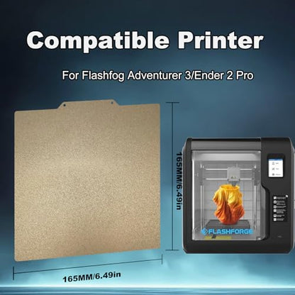 165x165mm Gold PEI Build Plate for Flashfog Adventurer 3/Ender 2 Pro, Double Sided Textured PEI Flexible Spring Steel Platform Heated Printing Bed for Flashfog Adventurer 3 3D Printer - size: 165x165mm