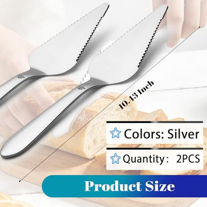 Eisinly Cake Pie Server, Pizza Cutter with Big Serrated Edges, 2Pcs Silver - color: Silver, size: 10.43 Inch-Server