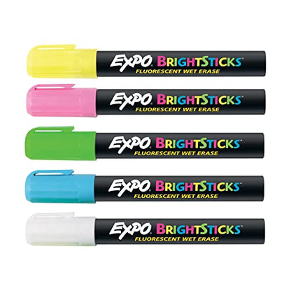 EXPO Bright Sticks, Wet Erase Fluorescent Markers, Bullet Tip, 5 Count - Whiteboard, Calendar, Organization, Teacher Supplies