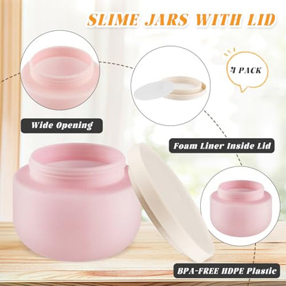 4 Pack 8 OZ Plastic Jars Round Cosmetic Container with Lids,Wide Mouth Soft Slime Jars for Lotion,Hand Cream,Ointments,Makeup,Body Butter,Rhinestone,Samples Pot Travel Make Up Storage (Pink) - color: Pink