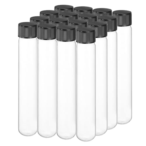 PATIKIL 50ml Test Tubes with Caps, 16pcs Glass Test Tubes Clear Round Bottom Test Tube Containers with Plastic Cap for Bead Candy Bath Salt Storage Scientific Experiment Plant, 25mmx150mm - size: 50ml