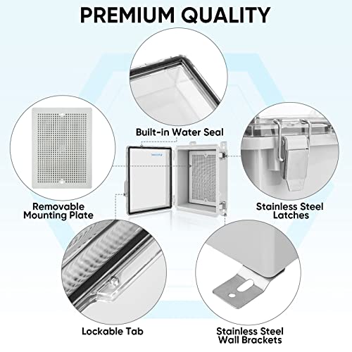 TICONN Outdoor Electrical Box Waterproof, ABS IP67 Junction Box Enclosure - color: Transparent Cover, size: 11"x7.5"x5.5"