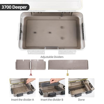 RUNCL Fishing Tackle Box, Waterproof Tray for Jigs Lures, Thicker Floating Tackle Utility Box with Adjustable Dividers, 3600/3700/Large 3700 Size - color: 1PC Deep 3700