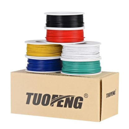 TUOFENG 18 AWG Stranded Wire Kit, Tinned Copper, 6 Colors, 16.4 ft Each - size: 18 AWG PVC Stranded Wire 6 Colors 16.4ft Each