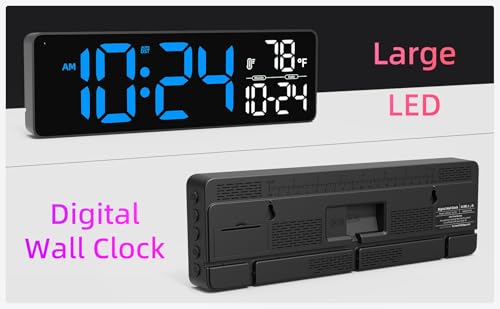 Large LED Digital Wall Clock with Date, Temperature, Auto-Brightness, Auto-DST | Big Digital Clock for Bedroom, Desk, Classroom, Living Room, Kitchen, Office, Gym, Farmhouse, Xmas Gift for Seniors - color: Blue-a