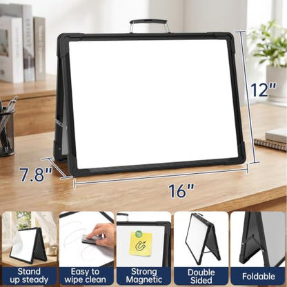 Small Dry Erase White Board - TSJ OFFICE 12" x 16" Mini Easel Desktop Double Sided Whiteboard, Portable Magnetic Board on Table Top with Holder for Drawing, Teacher Instruction, Memo Board - color: Black