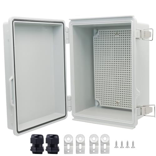 Waterproof Junction Box, ABS Plastic Electrical Box with Stainless Steel Latch, Hinged Cover Electric Project Enclosure Box with Mounting Plate, Wall Brackets & Cable Gland 8.7"x6.7"x4.3" - color: Grey, size: 8.7"x6.7"x4.3"