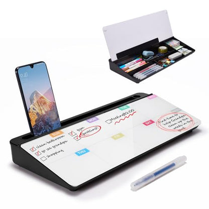 TSJ OFFICE Whiteboard Weekly Dry-Erase-Board - Desktop White Board Calendar Desk Organizers with Accessories Computer Keyboard Stand with Drawer, for Office, Home, School Supplies - Black Calendar - color: Black-base Weekly Calendar