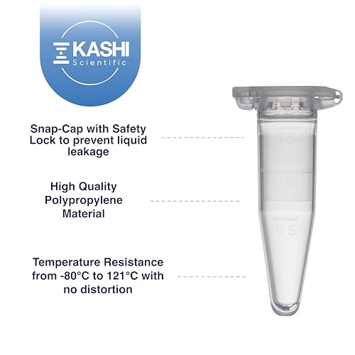 Kashi Scientific 1.5mL Clear Microcentrifuge Tube with Safety Lock Snap Cap Safety with Graduation, Lab Grade Polypropylene Plastic [1.5mL Safelock, 500] - size: 1.5mL, SafeLock