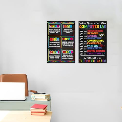 2Pcs Computer Lab Posters, 12"x18", Computer Classroom Posters, No Frame - color: Computer set2