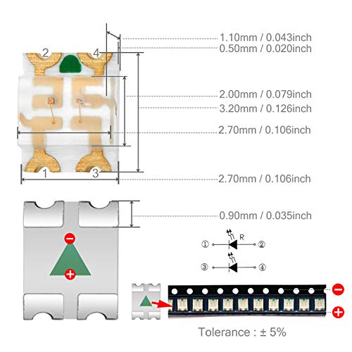 CHANZON 100 pcs SMD 1206 (3.2mm x 2.7mm) Red & Yellow-Green Diode Lights - color: L) Red & Yellow-green (100pcs)