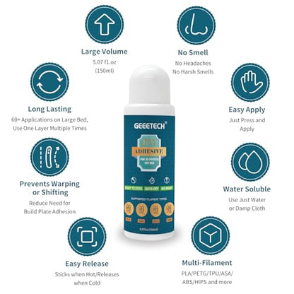 150ml 3D Printer Adhesive Glue, Perfect First Layer Adhesion, Prevents Warping on Heat Bed, Easy Release for PLA, PETG, ASA, TPU Filaments and Glass, PEI, Aluminum Various Build Plate, 5.07fl oz