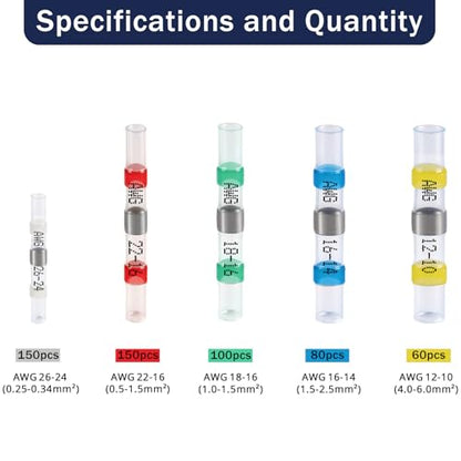 ZQZ 540Pcs Solder Heat Shrink Wire Connectors Kit Solder Stick Terminals - size: Solder Seal