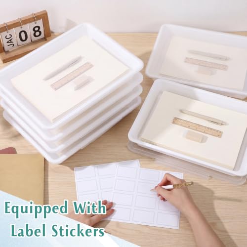 Tinlade 6 Pcs Classroom Paper Storage Bins with Lids, 13x10, White - color: White