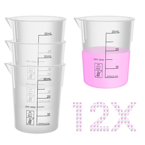 12PCS Mini Plastic Beakers, Vol.30ml(1.01oz) Stackable Measuring Cup with Black Scale line, Plastic Pitcher PP material Ideal for Science Activities and Household Use, LVB010 - style: 12pcs of 30ml