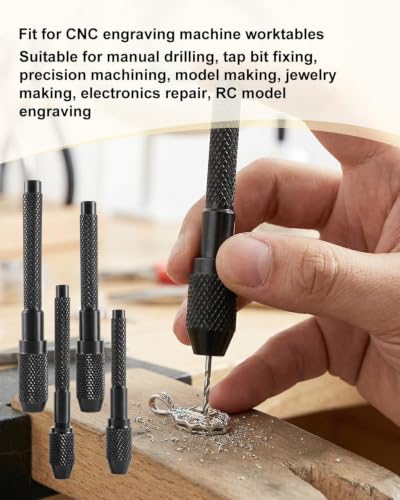 Pin Vise Set with Knurled Handles for Maximum Clamping Surface 0.010-0.200" Range, Smaller Body Diameter with Special Tapered Chucks 4-pack, Black Aluminum Alloy