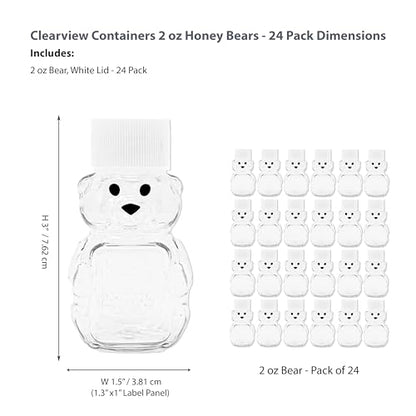 – 24 Pack 2 oz BPA-Free Plastic Honey Bear Bottles with Sealable White Screw Top Lids, Clear Mini Squeeze Bottles for Honey, Samples & Party Favors (24pk, 2oz, WHT) - color: 24pk - 2oz Bear, White