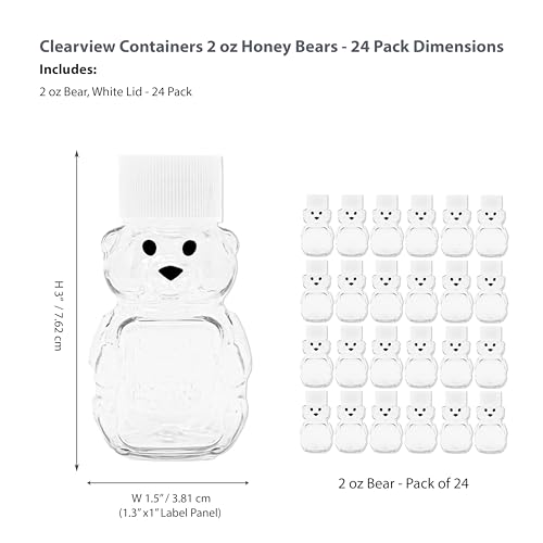 – 24 Pack 2 oz BPA-Free Plastic Honey Bear Bottles with Sealable White Screw Top Lids, Clear Mini Squeeze Bottles for Honey, Samples & Party Favors (24pk, 2oz, WHT) - color: 24pk - 2oz Bear, White