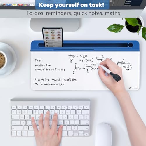 Varhomax Glass Desk Whiteboard with Storage, Desktop Organizer - color: Blue Base