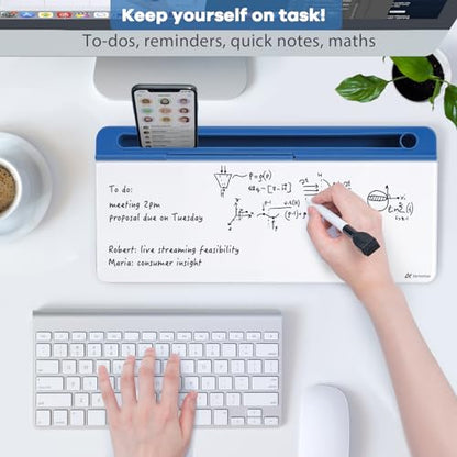 Varhomax Glass Desk Whiteboard with Storage, Desktop Organizer - color: Blue Base