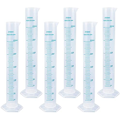 6Pack Plastic Graduated Cylinder 250 ml Transparent Measuring Cylinder Set