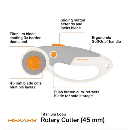 Fiskars 45mm Loop Titanium SoftGrip Rotary Cutter for Fabric - color: Softgrip, size: 45mm