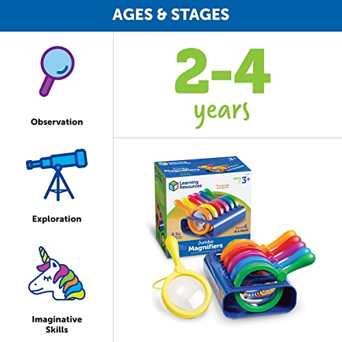 Learning Resources Primary Science Jumbo Magnifiers with Stand - 6 Pieces, Ages 3+, Science Classroom Accessories, Teacher Supplies, Observation Toys for Kids, Back to School Supplies