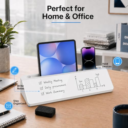 Glass Desktop Whiteboard,Dry Erase Board Buddy Keyboard Stand - color: White