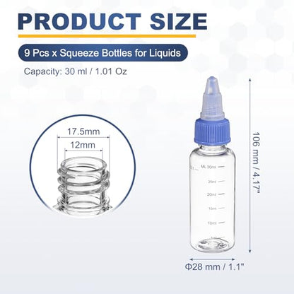 PATIKIL 30ml 1oz,9 Pcs Plastic Squeeze Dispensing Bottles,Transparent,Blue - color: Transparent/Blue, size: 30ml