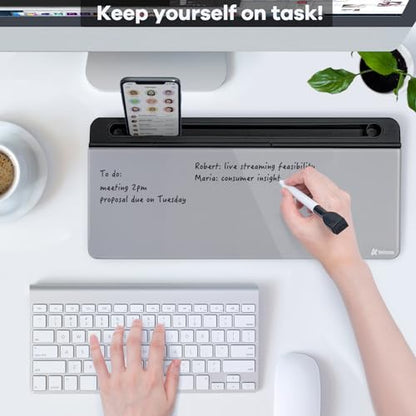 Varhomax Glass Desk Whiteboard with Storage, Desktop Organizer - color: Black&gray