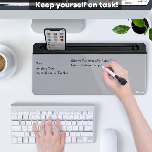 Varhomax Glass Desk Whiteboard with Storage, Desktop Organizer - color: Black&gray