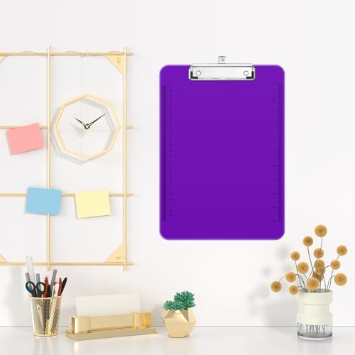 Piasoenc Plastic Clipboards, 8.5 x 11 Clip Board with Ruler,Purple - color: Purple