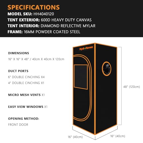 16"x16"x48" Grow Tent Kit - Heavy-Duty 600D Diamond Mylar Lining, 98% Reflective, Viewing Window & Waterproof Floor Tray for Hydroponics Indoor Growing - size: 16"x16"x48"