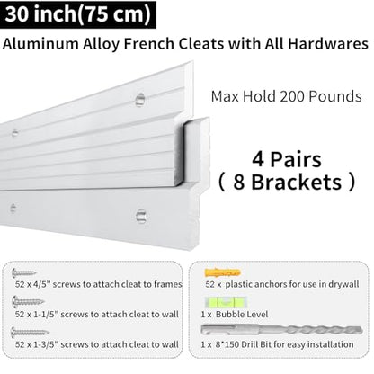 4 Pairs 30 inch Aluminum French Cleat, Heavy Duty Picture Hanger - size: (4 Pair) 30-inch
