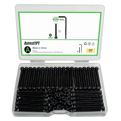140Pcs M3 x 30mm Hex Socket Head Cap Screws Bolts, Carbon Steel, Black Oxide Finish, Allen Socket Drive, Full Threads,with Hex Spanner - size: M3 x 30-140Pcs