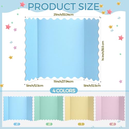 Mooliwe 4 Pack 21" x 14" Trifold Poster Board Scalloped, Pastel - color: Pastel, size: 21" X 14"