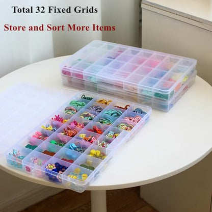 3 Pack Fixed 32 Grids Clear Plastic Storage Box