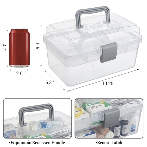 MyGift 10.2 Inch Transparent Plastic Empty Arts and Crafts Tackle Box