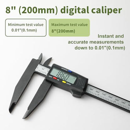 Digital Caliper 0-8" Measuring Tool, Micrometer Caliper with Auto-Off Feature, Interchangeable Between inches and millimeters for Jewelry Measurement and 3D Printing