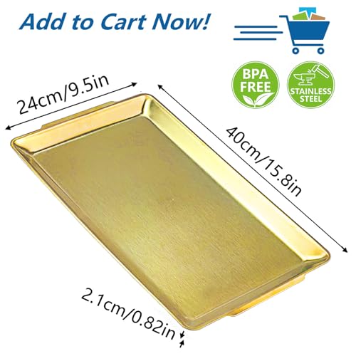 SANQIAHOME 15.8" x 9.5" Gold Serving Trays Set of 2, Stainless Steel - color: Gold-15.8" X 9.5"