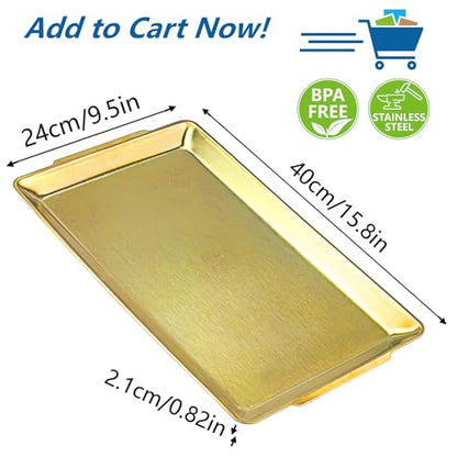 SANQIAHOME 15.8" x 9.5" Gold Serving Trays Set of 2, Stainless Steel - color: Gold-15.8" X 9.5"