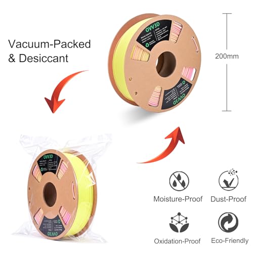 OVV3D Matte PLA Filament 1.75mm, Pink Yellow Macaron PLA 3D Printer Filament，Dual Color PLA Pink and Yellow 3D Printing Filament, +/-0.02mm 1kg - color: Dual-color Matte Pink & Yellow