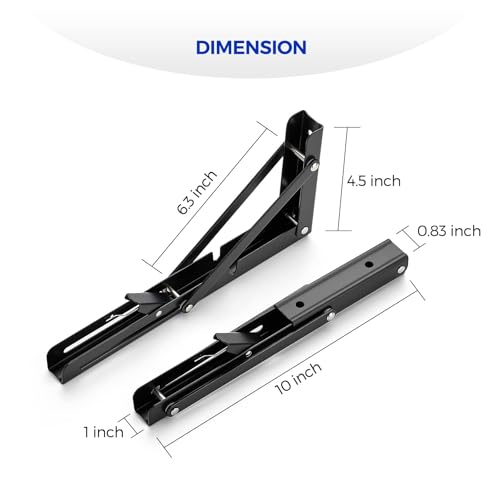 Ravinte Matte Black Folding Shelf Brackets, 10 Inch, 6 Pack - size: 10 Inch