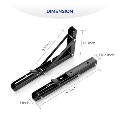 Ravinte Matte Black Folding Shelf Brackets, 10 Inch, 4 Pack - size: 10 Inch