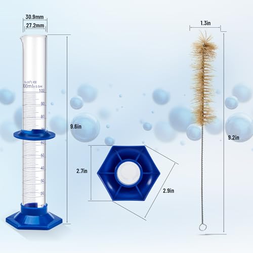 3 Pack 100 ml Graduated Cylinder, Glass Measuring Cylinder Set